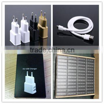 OEM black white gold logo printing paper box with micro cable 5v 1.5a eu portable usb travel charger for smartphone