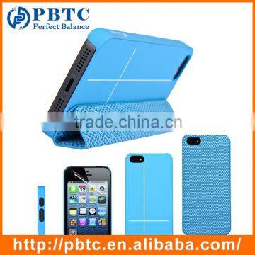 Set Screen Protector And Case For Iphone 5 , Blue Hexagon Pattern PU Custom Design Clear Phone Case