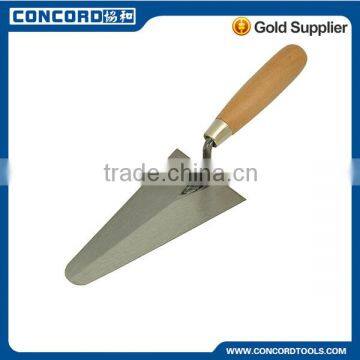 Bricklaying trowel with wooden handel, carbon steel blade, eucalpytus wooden handle