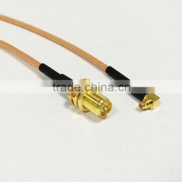 8in RF electrical wire coaxial cable connector MMCX male right angle to RP-SMA female bulkhead pigtail RG316 20cm