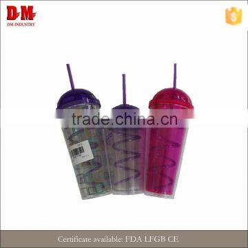 China round cap 450ml party modern clear plastic straw cup with lid