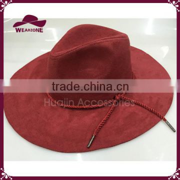 2016 new design fashion women red suede panama hat with rope