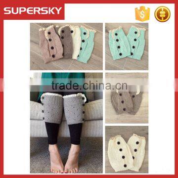 A-254 Buttons Lacy Knitting Boot Toppers Knit Button Lace Boot Cuffs Lace Knit Boot Cuffs Button Pattern photo-2