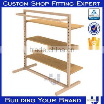 modern display shelf, retail store wood display stand, Floor Wooden Apparel Display Stand