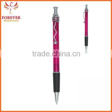 Exhibition Conference Custom Wired Clip Plunger Action Ballpoint Pen With Rubber Grip Ball Pen Supplier photo-3