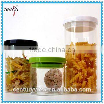 round glass jar with plastic lid