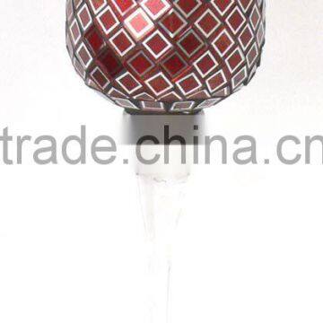 hand made glass stemmed red mosaic vase