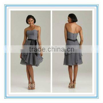 Natural Waist Satin Ribbon Scooped Neckline Chiffon Dresses For Maid Of Honor (BDAL-4007)