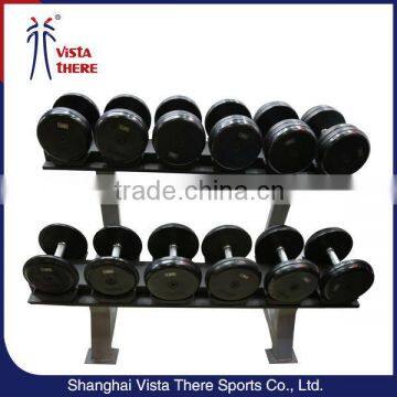 140kg Commercial gym equipment gym fixed rubber dumbbell with stand for sale