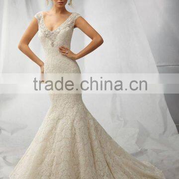 (MY1308) MARRY YOU Alibaba Wedding Gowns V-neck Cap Sleeve Heavy Beaded Lace Backless Mermaid Wedding Dress