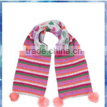 young girls heart fairisle knitted pompom scarf with fleece lining