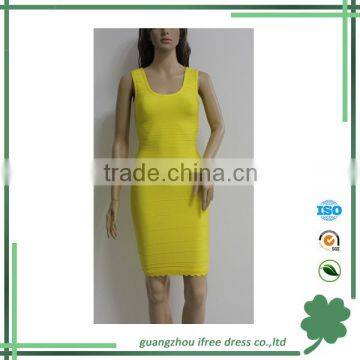 Hot seller Simple design sleeveless yellow color women clothes