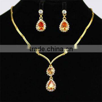 Orange Rhinestone Gold Plating Jewelry Necklaces and Earring Set KSHLXL-18