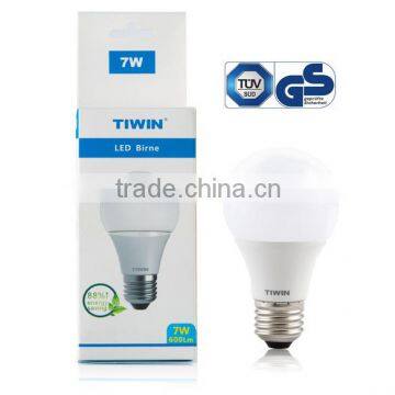 TIWIN E27 LED Bulb 7W light lamp with TUV GS CE ROHS CERTIFICATE LED, 3000k warm white