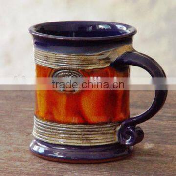 Pottery Mug Wheel Thrown, Earthen Mug, Blue and Orange Mug photo-3