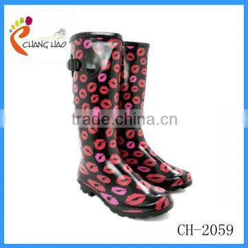 Cheap Sexy lips Printing Rain Boots For Women