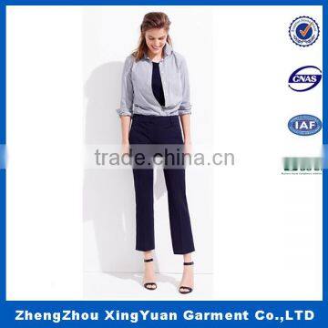 Europe Style High Quality Cotton Fabric Slim Fit Black Office Female Trousers