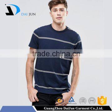 Fashion cheap top quality wholesale100% Cotton Blue Men stripe pocket t shirt