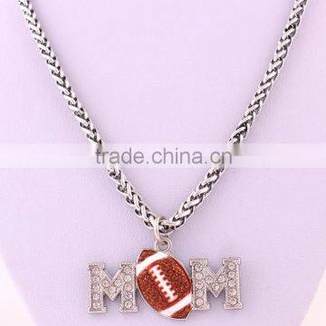 Mother's Day Gift Zinc Alloy Crystal MOM Football Necklace photo-3