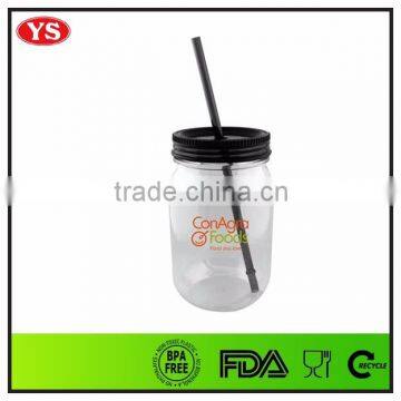 Manufacturer supplier BPA Free 25 oz single wall plastic jar with straw