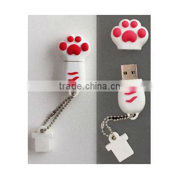 Premium White/Pink "Paw" USB Flash Memory Drive 4 GB,usb flash drives with led indicator