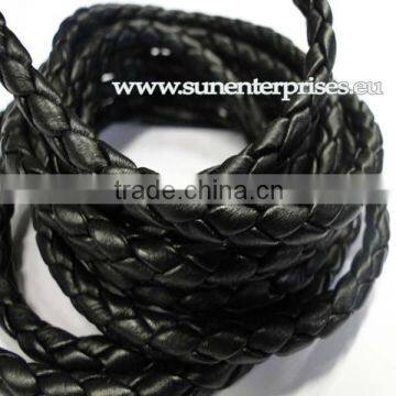 Braided Leather cords -6mm-BLACK