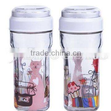 SINOGLASS 2 Pcs Glass Spice Jars Set With Kitty Decal