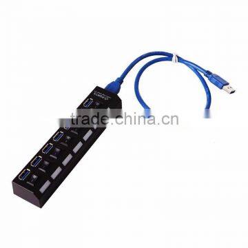2016 Blue Waving Led Lighted Switchable 7 Ports USB 3.0 Hub