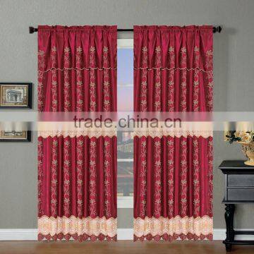 Latest design luxury curtain wholesale satin embroidery curtain with valance