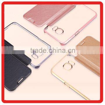 Selling Sole PU TPU electroplate Flip phone case cover with Credit card for s7 s7 edge