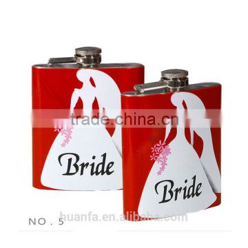 6oz stainless steel metal body decal printing Bride and groom wedding hip flask