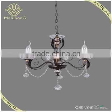 Hot sale Classic CE lighting 3lights E14 wrought iron crystal chandelier