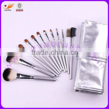 11pcs Bright Silver Travel Makeup Brush Set with Pouch