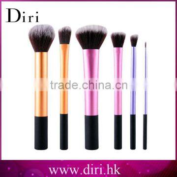 Long handle 6pcs natural animal hair pink private label makeup brushes