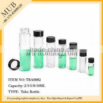 2/3/5/8/10ml transparent glass vial tubular bottle for perfume with black screw cap