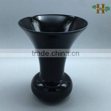 handblown open month black glass vases