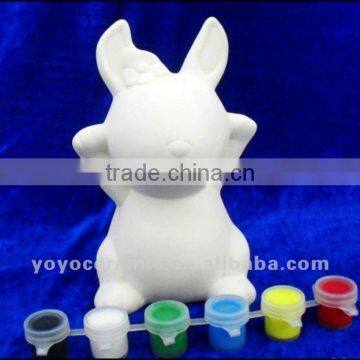 special easter DIY gifts rabbit unpaintd white ceramic bisque with pigment and brush