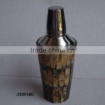 Steel cocktail shaker with mosaic of horn in natural polish