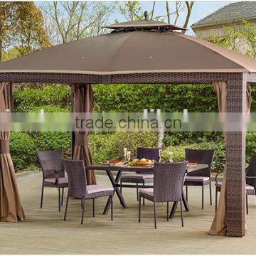 12' x 10' Wicker Gazebo, Large, Brown/Gold Trim photo-2