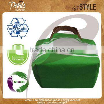 Stripe Print PU Handle Cotton Canvas Beach Bag photo-6