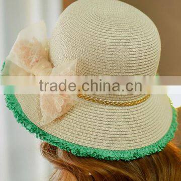 Summer Fashion Lace Bowknot Sun Protection Straw Hats China Factory