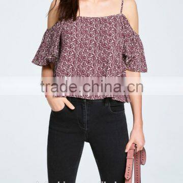 2017 Tunic Tops Cold Shoulder Rayon Printing Short Sleeve Women's Summer Tops photo-3