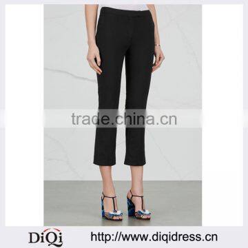 Wholesale Women Apparel Modern Side-pockets Cropped Black Streth Wool Trousers(DQE0378P)