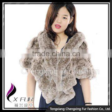 CX-B-105F Cute Style In-stock Rex Rabbit Fur Knitted Shawl