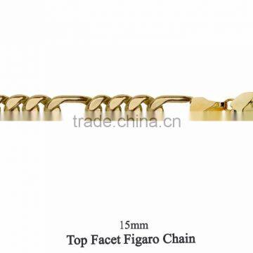 Gold Plated 15 MM Top Facet Figaro Chain