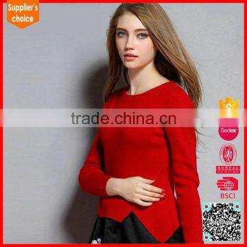 Latest Design Unique Autumn Knit Ladies Solid Color Pullover Sweater photo-3
