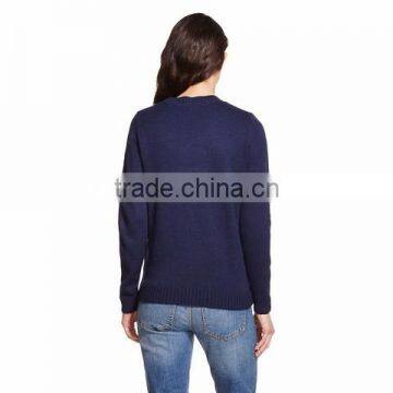 Women Deep Blue Sweater Owls Pattern Hand Knit Christmas Sweaters Pullover photo-2