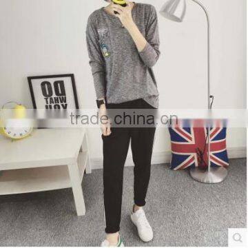 Cartoon Embroidery Pocket Spring Dress Loose Cotton Long Sleeve T-shirt photo-2