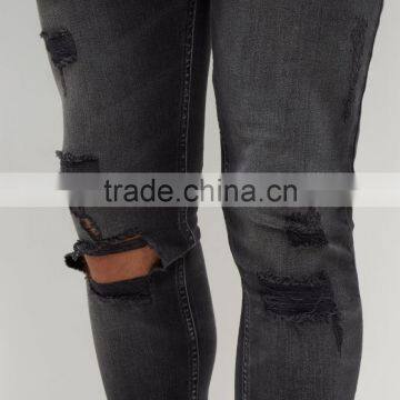 Cotton Blend Black Washed Rip Skinny Jeans photo-4