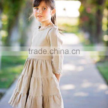 Simple Lovely 2017 Baby Girl Party Dress Children Frocks Designs Linen Dress Baby Girl Clothes